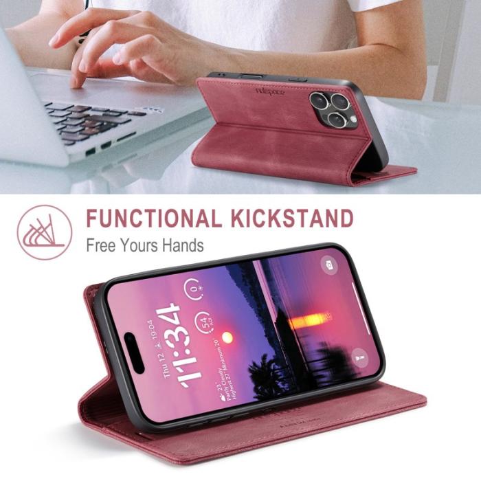 AUTSPACE - AUTSPACE iPhone 16 Pro Max Wallet Fodral Äkta läder - Röd