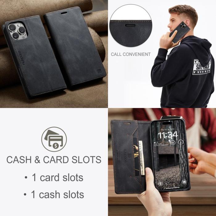 AUTSPACE - AUTSPACE iPhone 16 Pro Max Wallet Fodral Äkta läder - Svart