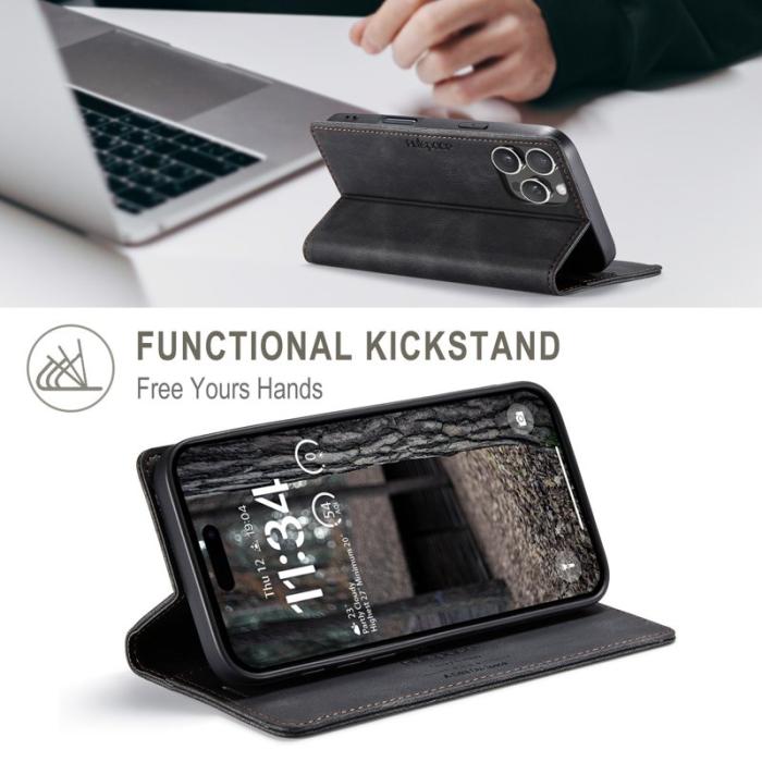 AUTSPACE - AUTSPACE iPhone 16 Pro Max Wallet Fodral Äkta läder - Svart