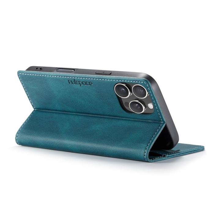 AUTSPACE - AUTSPACE iPhone 16 Pro Wallet Fodral Äkta läder - Blå