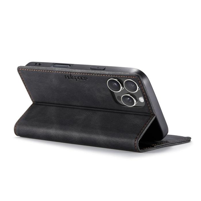 AUTSPACE - AUTSPACE iPhone 16 Pro Wallet Fodral Äkta läder - Svart
