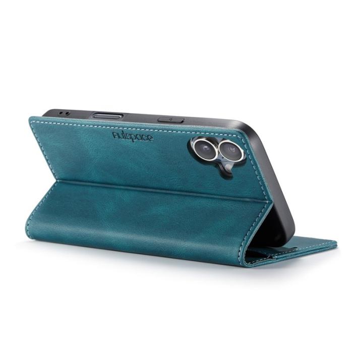 AUTSPACE - AUTSPACE iPhone 16 Wallet Fodral Äkta läder - Blå