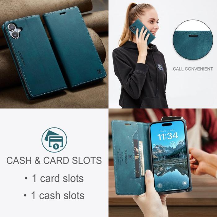 AUTSPACE - AUTSPACE iPhone 16 Wallet Fodral Äkta läder - Blå