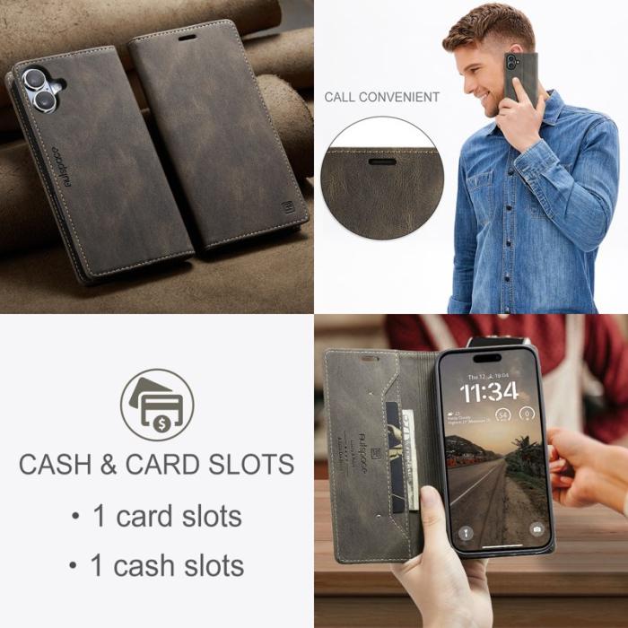 AUTSPACE - AUTSPACE iPhone 16 Wallet Fodral Äkta läder - Kaffe