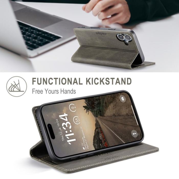 AUTSPACE - AUTSPACE iPhone 16 Wallet Fodral Äkta läder - Kaffe
