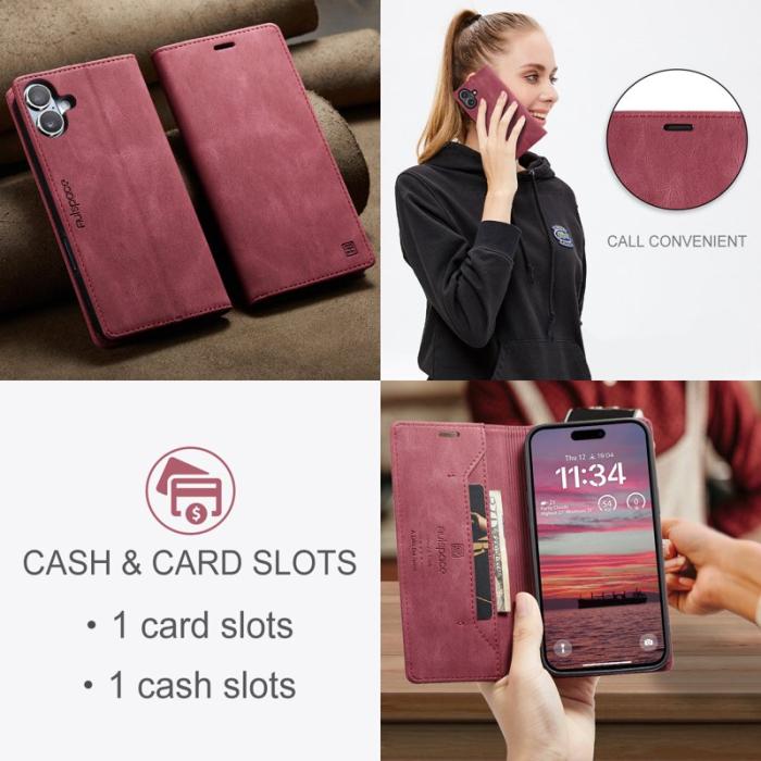 AUTSPACE - AUTSPACE iPhone 16 Wallet Fodral Äkta läder - Röd