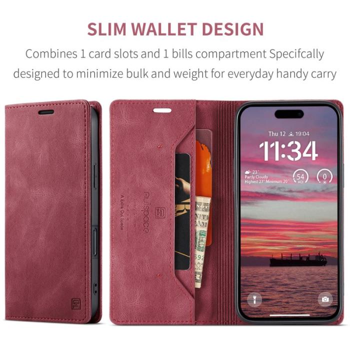 AUTSPACE - AUTSPACE iPhone 16 Wallet Fodral Äkta läder - Röd