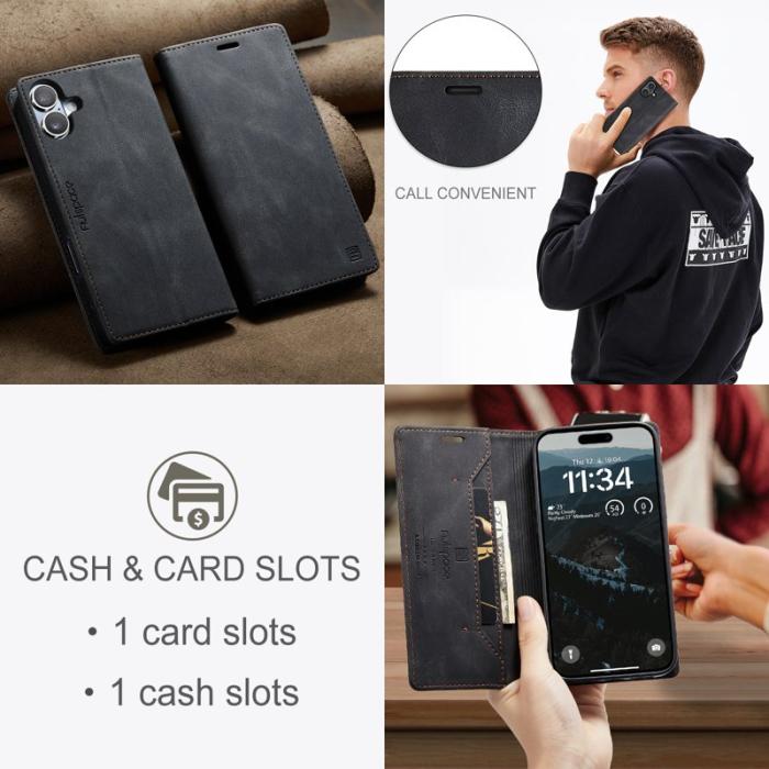 AUTSPACE - AUTSPACE iPhone 16 Wallet Fodral Äkta läder - Svart