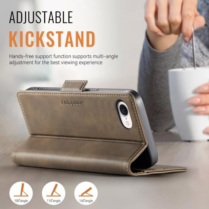 AUTSPACE - AUTSPACE iPhone 16e Fodral Retro Läder - Brun - RFID Blocking