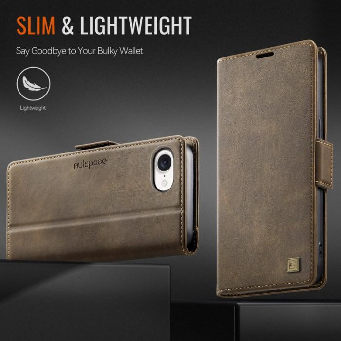 AUTSPACE - AUTSPACE iPhone 16e Fodral Retro Läder - Brun - RFID Blocking