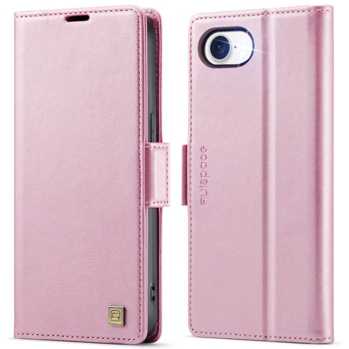 AUTSPACE - AUTSPACE iPhone 16e Fodral Retro Läder - Pink - RFID Blocking