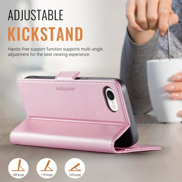 AUTSPACE - AUTSPACE iPhone 16e Fodral Retro Läder - Pink - RFID Blocking