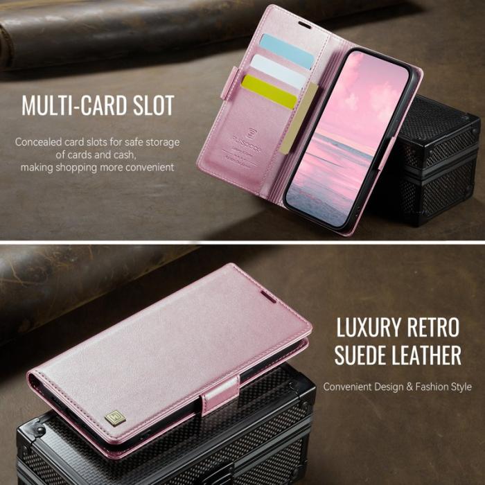 AUTSPACE - AUTSPACE iPhone 16e Fodral Retro Läder - Pink - RFID Blocking