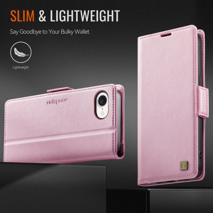 AUTSPACE - AUTSPACE iPhone 16e Fodral Retro Läder - Pink - RFID Blocking
