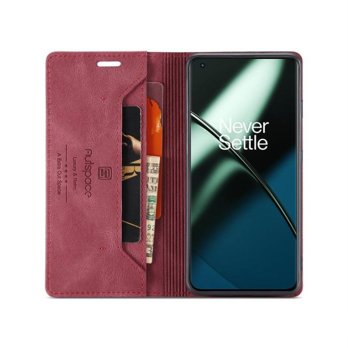 AUTSPACE - AUTSPACE OnePlus 11 5G Wallet Fodral Äkta läder - Röd