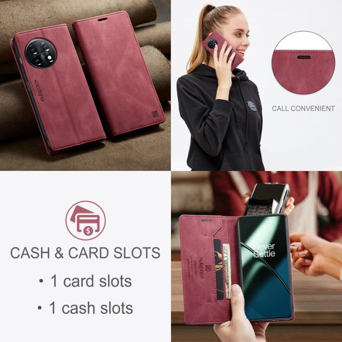 AUTSPACE - AUTSPACE OnePlus 11 5G Wallet Fodral Äkta läder - Röd