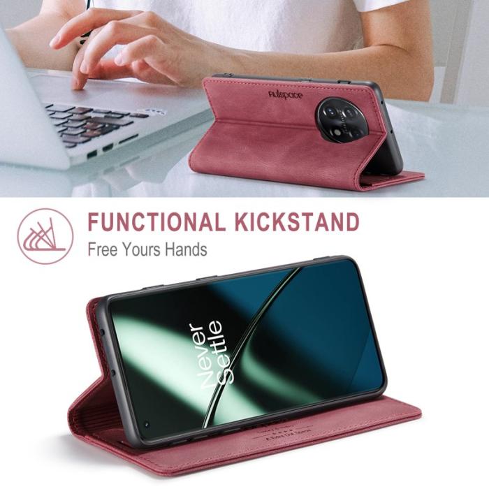 AUTSPACE - AUTSPACE OnePlus 11 5G Wallet Fodral Äkta läder - Röd