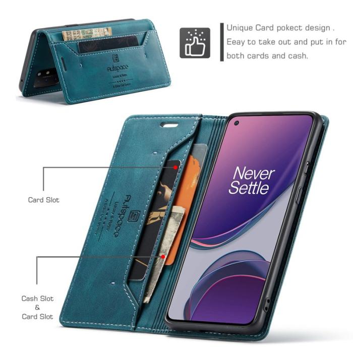 AUTSPACE - AUTSPACE OnePlus 8T Wallet Fodral Äkta läder - Blå