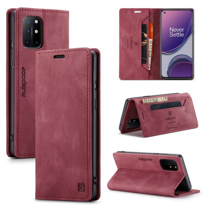 AUTSPACE - AUTSPACE OnePlus 8T Wallet Fodral Äkta läder - Röd