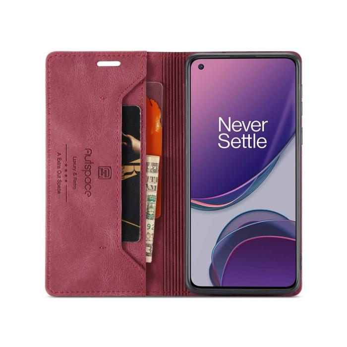 AUTSPACE - AUTSPACE OnePlus 8T Wallet Fodral Äkta läder - Röd