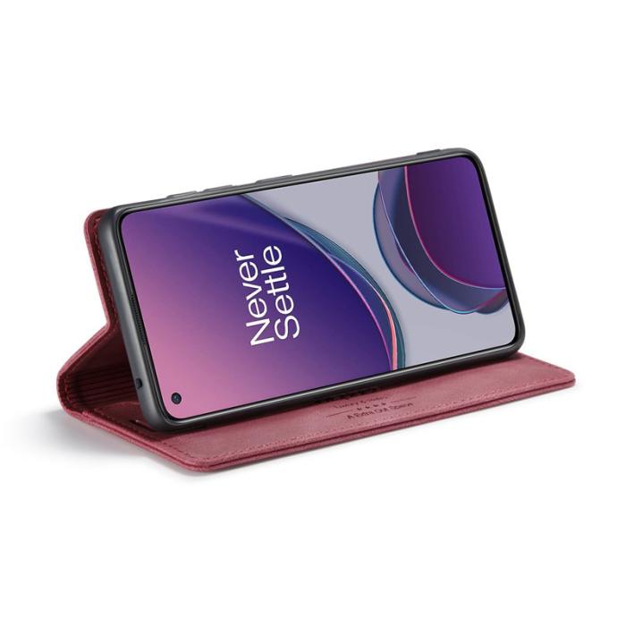 AUTSPACE - AUTSPACE OnePlus 8T Wallet Fodral Äkta läder - Röd