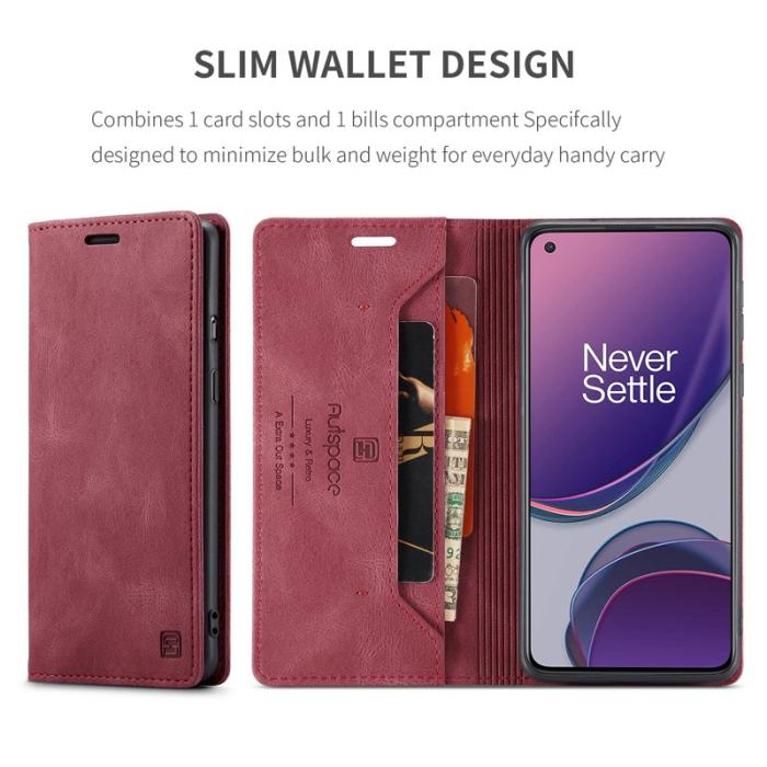 AUTSPACE - AUTSPACE OnePlus 8T Wallet Fodral Äkta läder - Röd