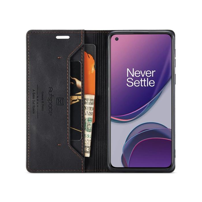 AUTSPACE - AUTSPACE OnePlus 8T Wallet Fodral Äkta läder - Svart
