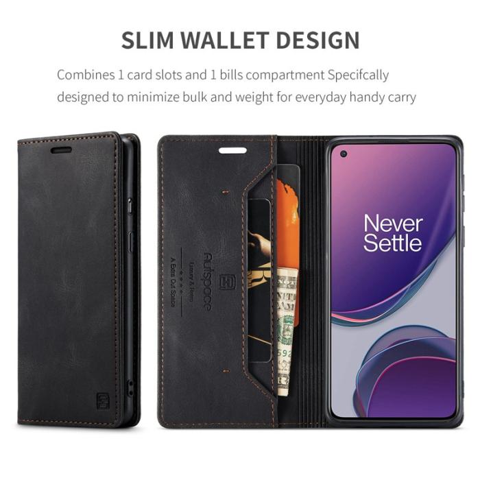 AUTSPACE - AUTSPACE OnePlus 8T Wallet Fodral Äkta läder - Svart