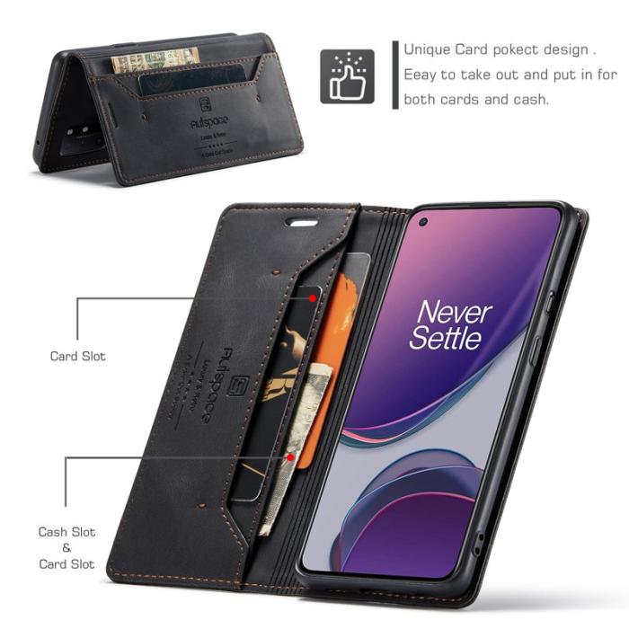 AUTSPACE - AUTSPACE OnePlus 8T Wallet Fodral Äkta läder - Svart