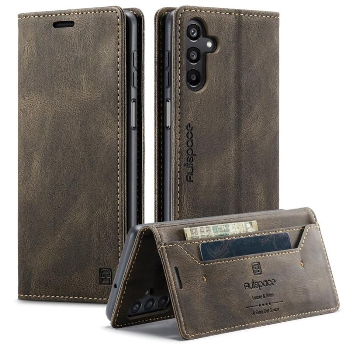 AUTSPACE - AUTSPACE Samsung Galaxy A16 5G Wallet Fodral Äkta läder - Kaffe