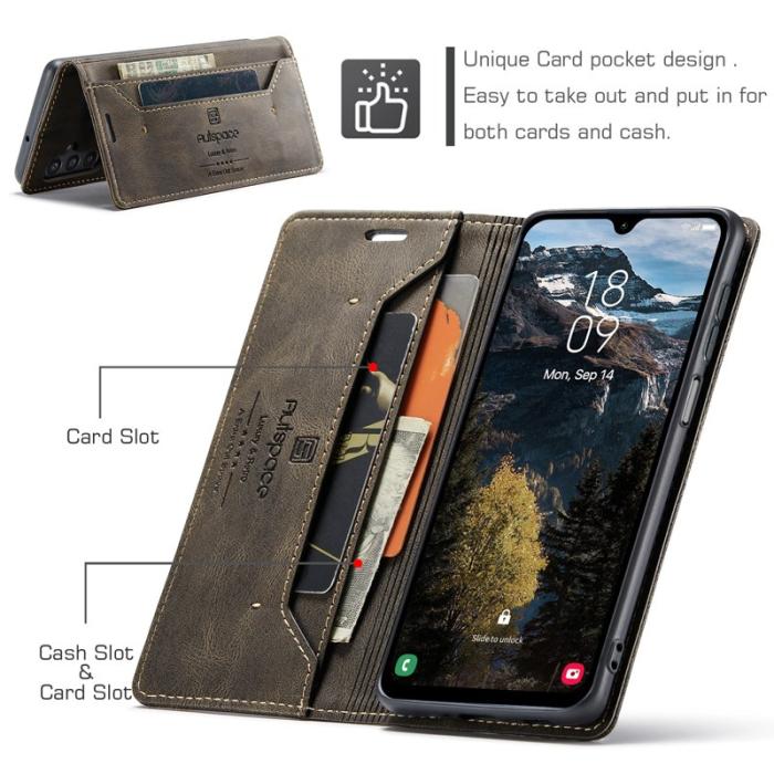 AUTSPACE - AUTSPACE Samsung Galaxy A16 5G Wallet Fodral Äkta läder - Kaffe
