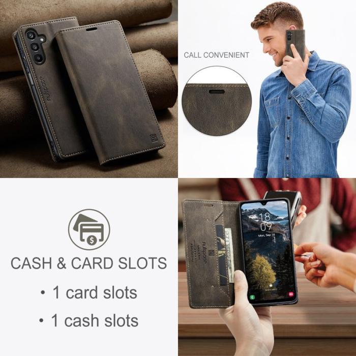 AUTSPACE - AUTSPACE Samsung Galaxy A16 5G Wallet Fodral Äkta läder - Kaffe