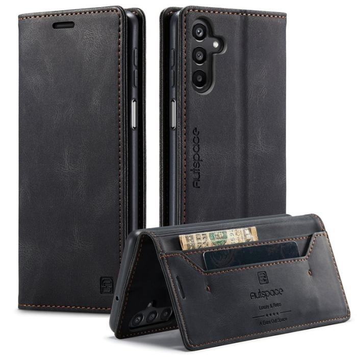 AUTSPACE - AUTSPACE Samsung Galaxy A16 5G Wallet Fodral Äkta läder - Svart
