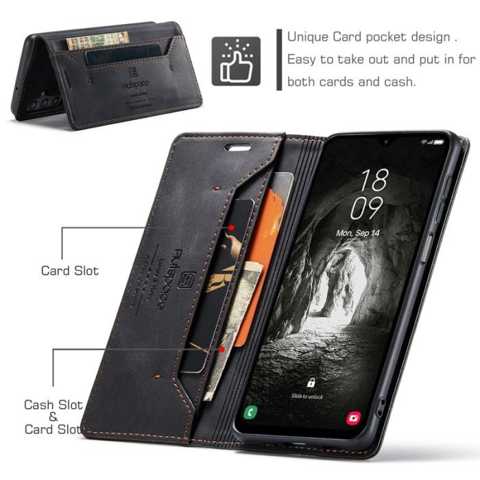 AUTSPACE - AUTSPACE Samsung Galaxy A16 5G Wallet Fodral Äkta läder - Svart