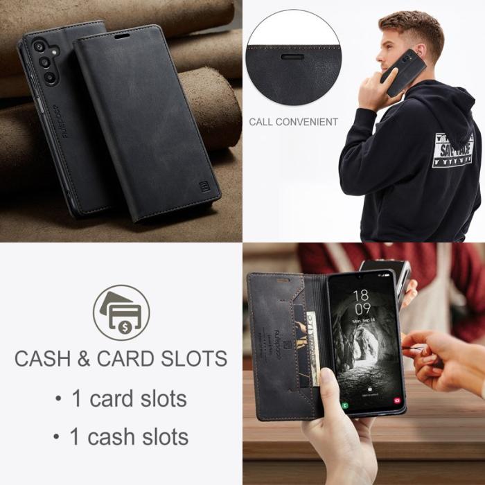 AUTSPACE - AUTSPACE Samsung Galaxy A16 5G Wallet Fodral Äkta läder - Svart