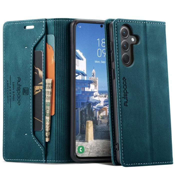 AUTSPACE - AUTSPACE Samsung Galaxy A35 5G Wallet Fodral Äkta läder - Blå