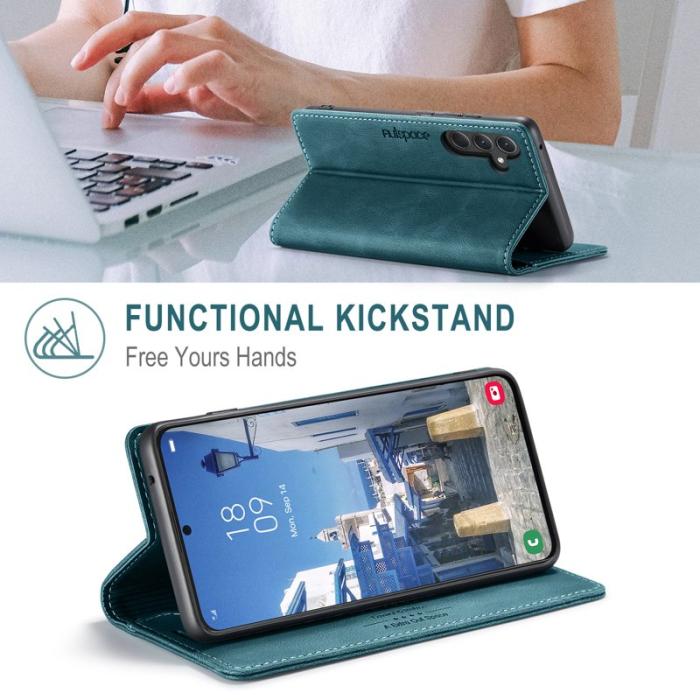 AUTSPACE - AUTSPACE Samsung Galaxy A35 5G Wallet Fodral Äkta läder - Blå