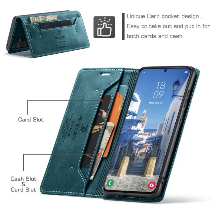 AUTSPACE - AUTSPACE Samsung Galaxy A35 5G Wallet Fodral Äkta läder - Blå