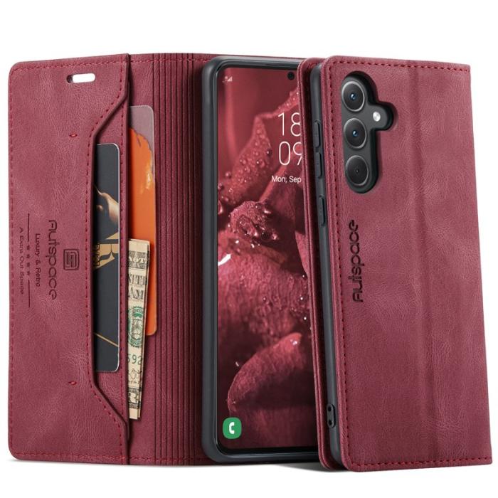 AUTSPACE - AUTSPACE Samsung Galaxy A35 5G Wallet Fodral Äkta läder - Röd