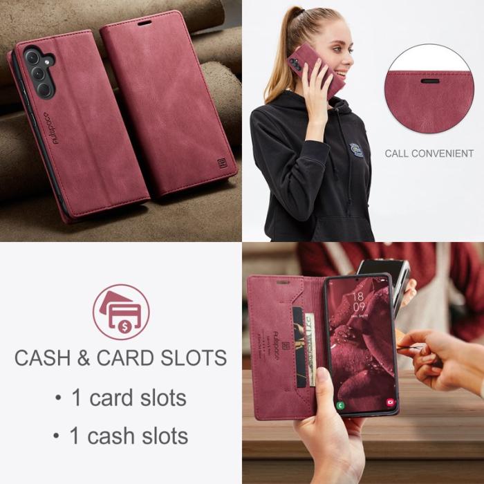 AUTSPACE - AUTSPACE Samsung Galaxy A35 5G Wallet Fodral Äkta läder - Röd