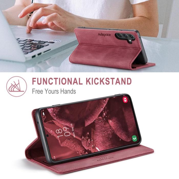 AUTSPACE - AUTSPACE Samsung Galaxy A35 5G Wallet Fodral Äkta läder - Röd