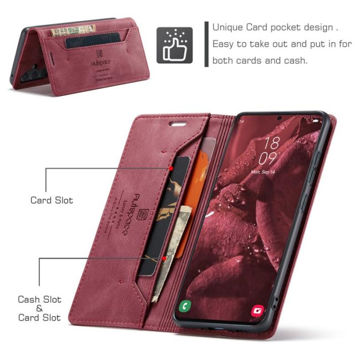 AUTSPACE - AUTSPACE Samsung Galaxy A35 5G Wallet Fodral Äkta läder - Röd