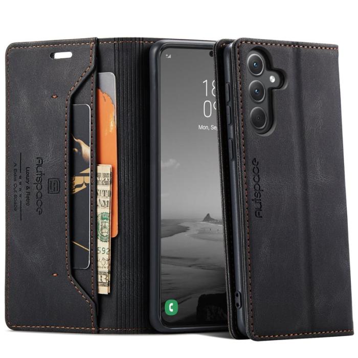 AUTSPACE - AUTSPACE Samsung Galaxy A35 5G Wallet Fodral Äkta läder - Svart