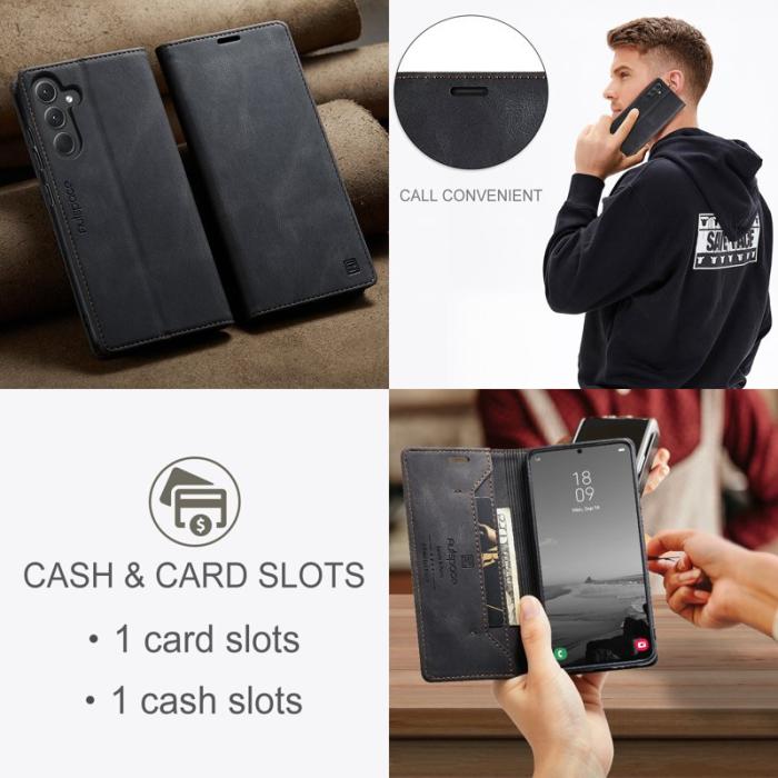 AUTSPACE - AUTSPACE Samsung Galaxy A35 5G Wallet Fodral Äkta läder - Svart