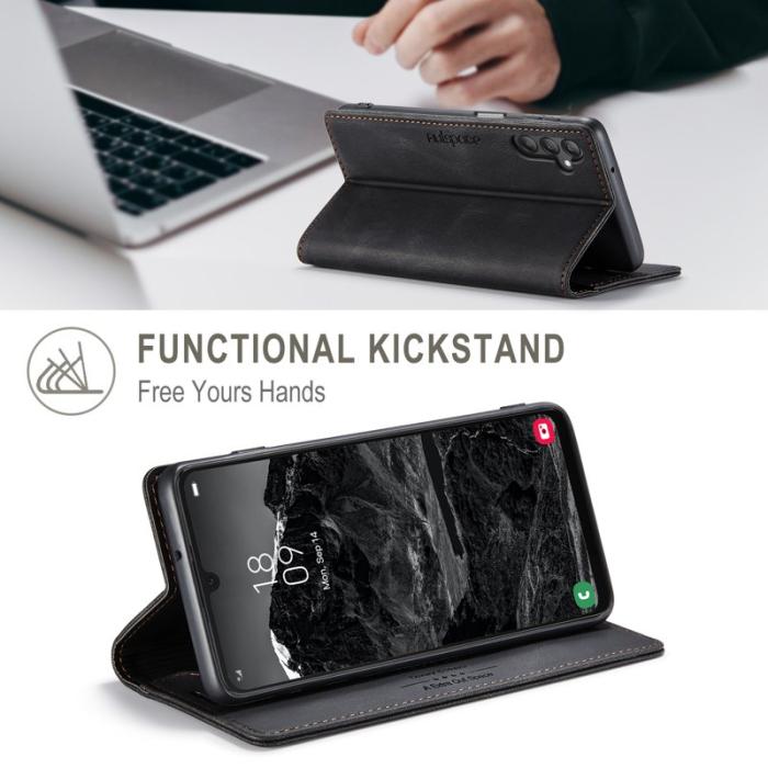 AUTSPACE - AUTSPACE Samsung Galaxy A35 5G Wallet Fodral Äkta läder - Svart