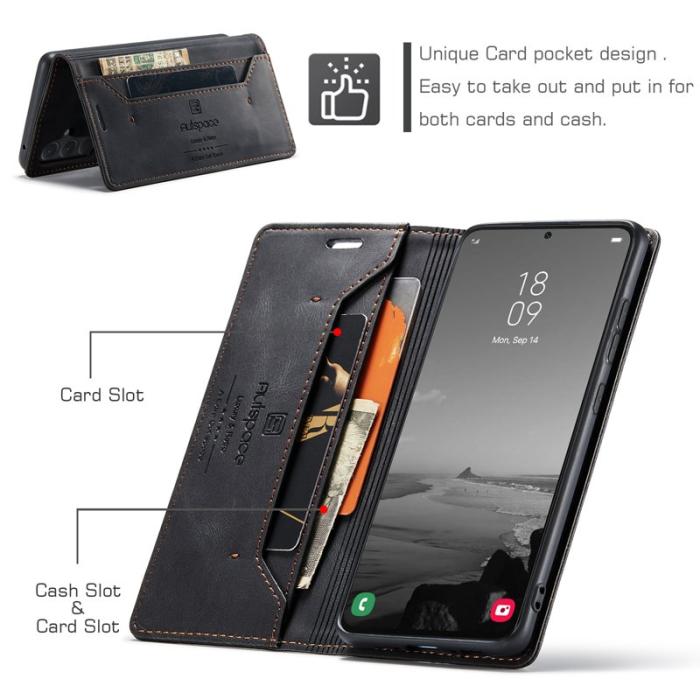 AUTSPACE - AUTSPACE Samsung Galaxy A35 5G Wallet Fodral Äkta läder - Svart