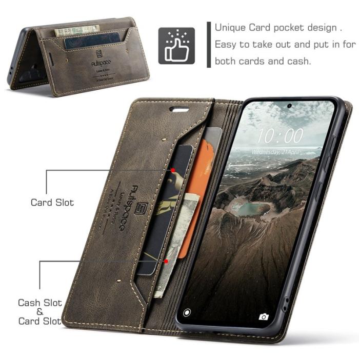 AUTSPACE - AUTSPACE Samsung Galaxy A36 5G Wallet Fodral Äkta läder - Kaffe