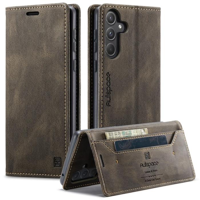 AUTSPACE - AUTSPACE Samsung Galaxy A55 5G Wallet Fodral Äkta läder - Kaffe