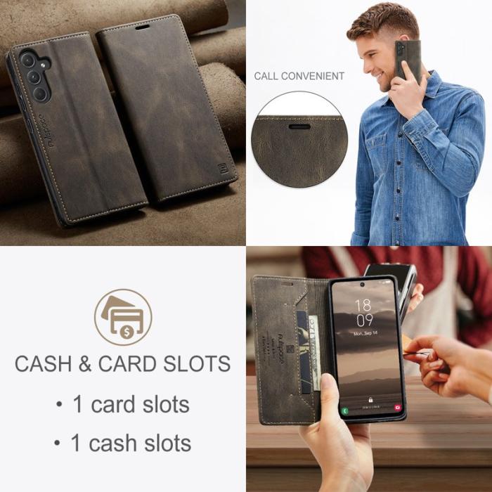 AUTSPACE - AUTSPACE Samsung Galaxy A55 5G Wallet Fodral Äkta läder - Kaffe