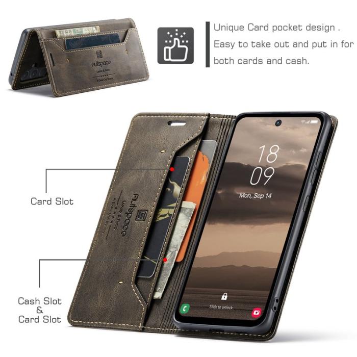AUTSPACE - AUTSPACE Samsung Galaxy A55 5G Wallet Fodral Äkta läder - Kaffe